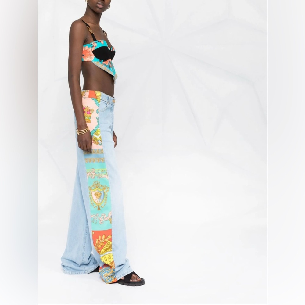 Versace Light Blue Flare Jeans with Multicolor Side Panels - Picture 7 of 11